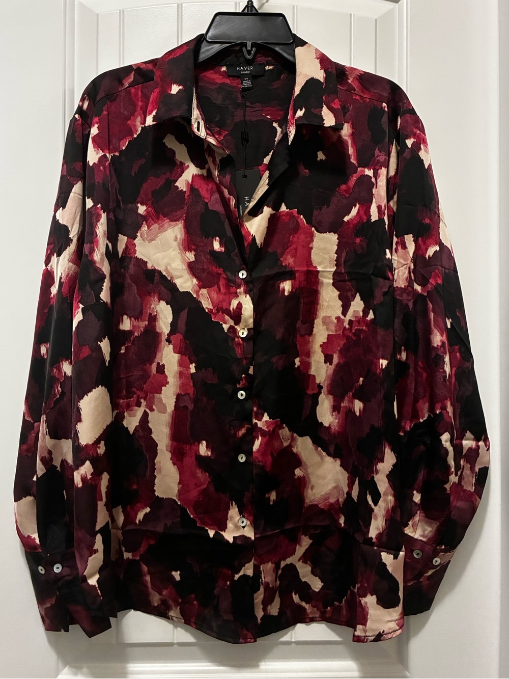 Haver + Blair london Purple Mixed Print Button-Up Blouse. NWT Women’s L